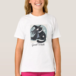 Hexe mit schwarzer Katze T-Shirt