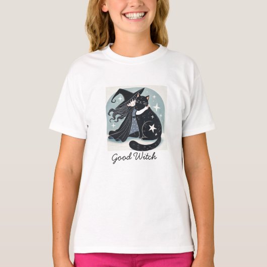 Hexe mit schwarzer Katze T-Shirt (Vorderseite)