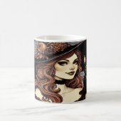 Hexe mit schwarzer Katze und Bücher Kaffeetasse (Mittel)