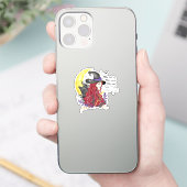 Hexe mit schwarzer Katze und Halbmond Aufkleber (Telefon)