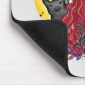 Hexe mit schwarzer Katze und Halbmond Mousepad (Ecke)