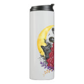 Hexe mit schwarzer Katze und Halbmond Thermosbecher (Nach links gedreht)