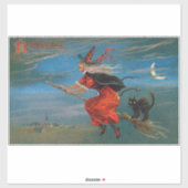 Hexe mit schwarzer Katze zu Halloween Aufkleber (Blatt)