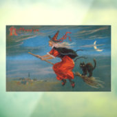 Hexe mit schwarzer Katze zu Halloween Fensteraufkleber (Blatt 3)