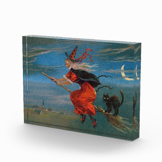 Hexe mit schwarzer Katze zu Halloween Fotoblock (Rechts)