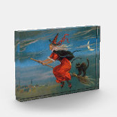 Hexe mit schwarzer Katze zu Halloween Fotoblock (Links)