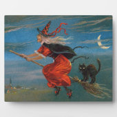 Hexe mit schwarzer Katze zu Halloween Fotoplatte (Vorderseite)