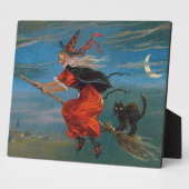 Hexe mit schwarzer Katze zu Halloween Fotoplatte (Seite)