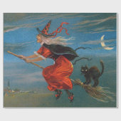 Hexe mit schwarzer Katze zu Halloween Geschenkpapier (Flach)