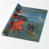 Hexe mit schwarzer Katze zu Halloween Geschenkpapier (Ungerollt)