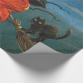 Hexe mit schwarzer Katze zu Halloween Geschenkpapier (Ecke)