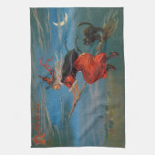 Hexe mit schwarzer Katze zu Halloween Geschirrtuch (Vertikal)