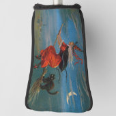 Hexe mit schwarzer Katze zu Halloween Golf Headcover (Rotieren 90)