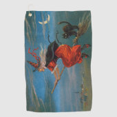 Hexe mit schwarzer Katze zu Halloween Golfhandtuch (Vorderseite)