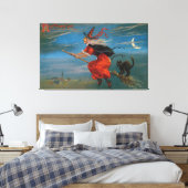 Hexe mit schwarzer Katze zu Halloween Leinwanddruck (Insitu (Schlafzimmer))