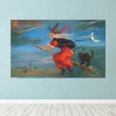 Hexe mit schwarzer Katze zu Halloween Leinwanddruck (Insitu (Holzboden))