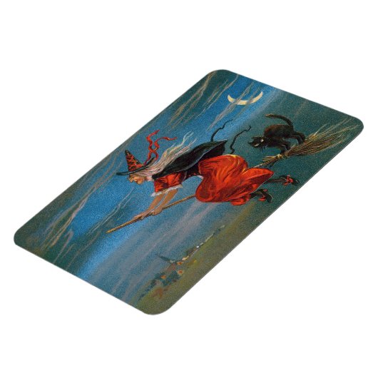 Hexe mit schwarzer Katze zu Halloween Magnet (Linke Seite)