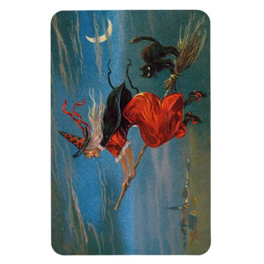 Hexe mit schwarzer Katze zu Halloween Magnet (Vertikal)