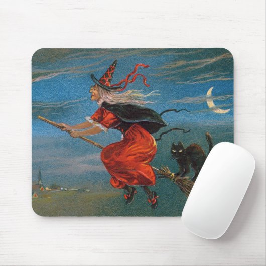 Hexe mit schwarzer Katze zu Halloween Mousepad (Mit Mouse)