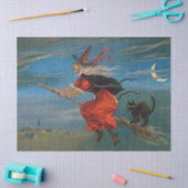 Hexe mit schwarzer Katze zu Halloween Seidenpapier (Basteln)