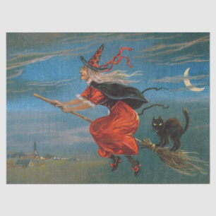 Hexe mit schwarzer Katze zu Halloween Seidenpapier