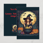 Hexe mit Spinnen und Jack verzaubern Einladung (Vorne/Hinten)