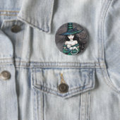 Hexe mit weißer Katze Pinback-Button Button (Beispiel)