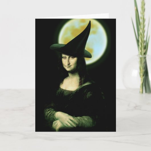 Hexe Mona Lisa Halloween Vollmond Karte (Vorderseite)