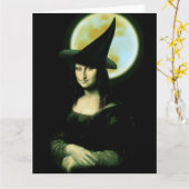 Hexe Mona Lisa Halloween Vollmond Karte (Gelbe Blume)