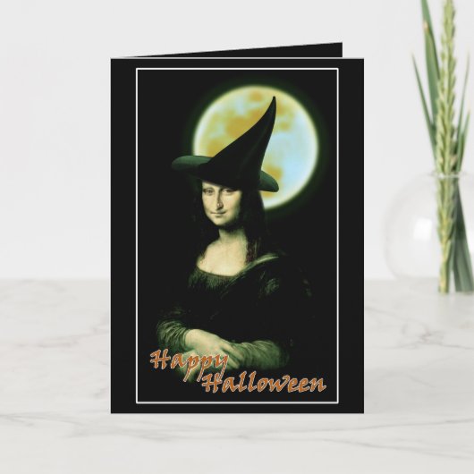 Hexe Mona Lisa Halloween Vollmond Karte (Vorderseite)