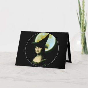 Hexe Mona Lisa Halloween Vollmond Karte