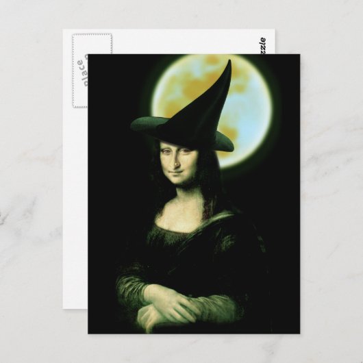 Hexe Mona Lisa Halloween Vollmond Postkarte (Vorne/Hinten)