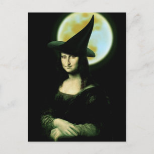 Hexe Mona Lisa Halloween Vollmond Postkarte