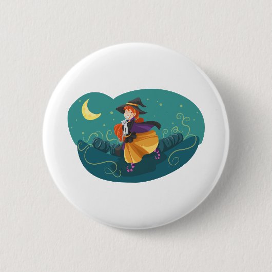 Hexe Niedlich Friendly Cat Adorable Friend Moon Button (Vorderseite)