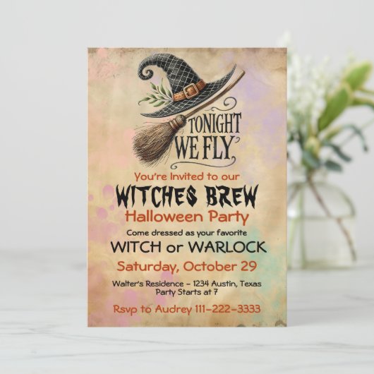 Hexe oder Hexenmeister-Halloween-Party Einladung (Stehend Vorderseite)