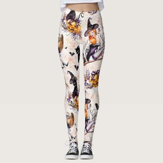 Hexe Pattern Halloween Leggings (Vorderseite)