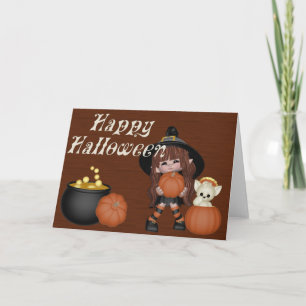 Hexe, Pumpkins, Katze & Cauldron Happy Halloween Karte