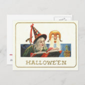 Hexe Reading Kürbislaterne Pumpkin Postkarte (Vorne/Hinten)