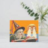 Hexe Reading Kürbislaterne Pumpkin Postkarte (Stehend Vorderseite)