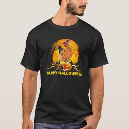 Hexe Rooster Boo Ghost Beängstigend Pumpkin Moon H T-Shirt (Vorderseite)