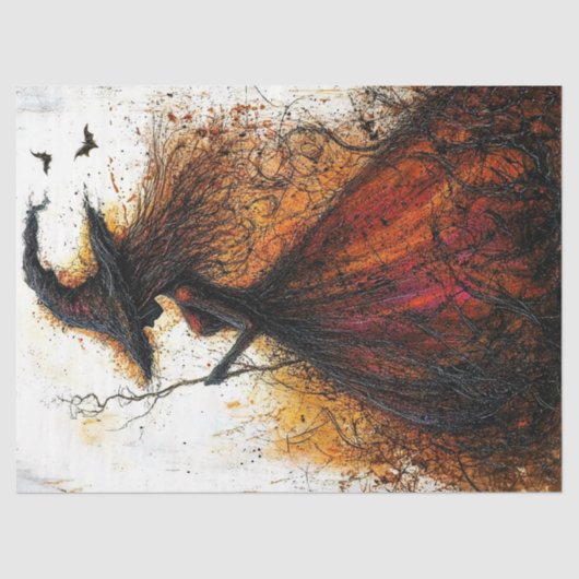 Hexe rot mit Fledermäusen-Decoupage Seidenpapier (Vorderseite)