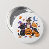 Hexe schwarze Katze Eule Fuchs Kürbis Kunst Button (Vorne & Hinten)