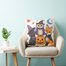 Hexe schwarze Katze Eule Fuchs Kürbis Kunst