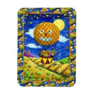 HEXE, SCHWARZE KATZE IN HEIßLUFTBALLON VOLKSKUNST  MAGNET