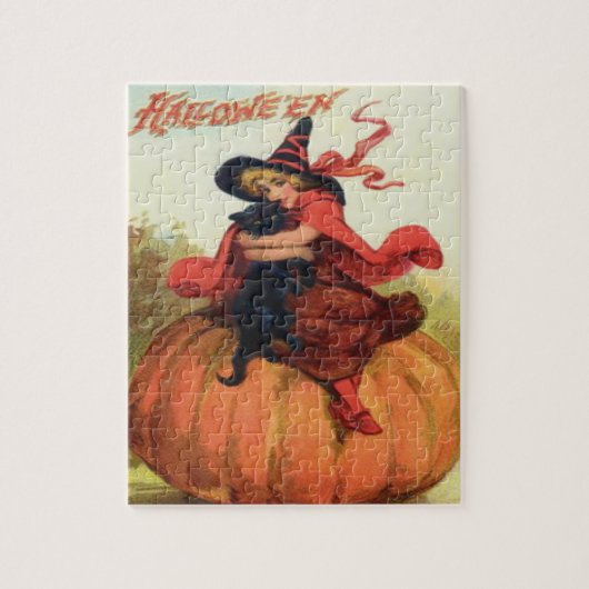 Hexe & schwarze Katze Puzzle (Vertikal)