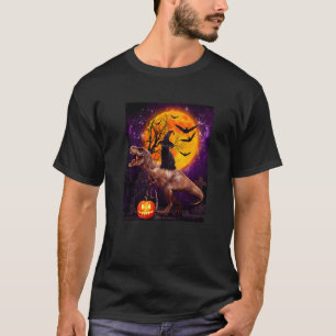 Hexe schwarze Katze reitender Dinosaurier Mond Kür T-Shirt