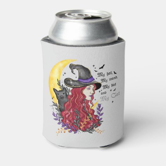 Hexe, Schwarze Katze und Halbmond Dosenkühler (Kanne Rückseite)