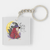 Hexe, Schwarze Katze und Halbmond Schlüsselanhänger (Rückseite)