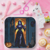 Hexe, Schwarze Katze und Jack-O-Laterne Halloween Pappteller (Party)