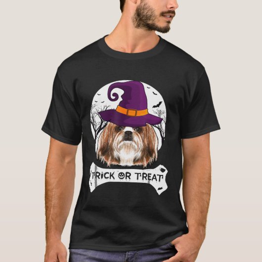 Hexe Shih Tzu Trick oder behandeln Hund Halloween- T-Shirt (Vorderseite)